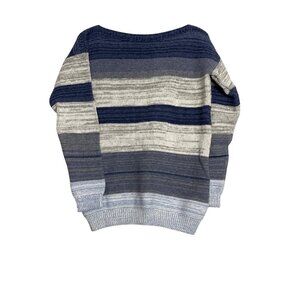 Celtic & Co. Women's Striped Sweater Made in Scotland blue grey white fine knit